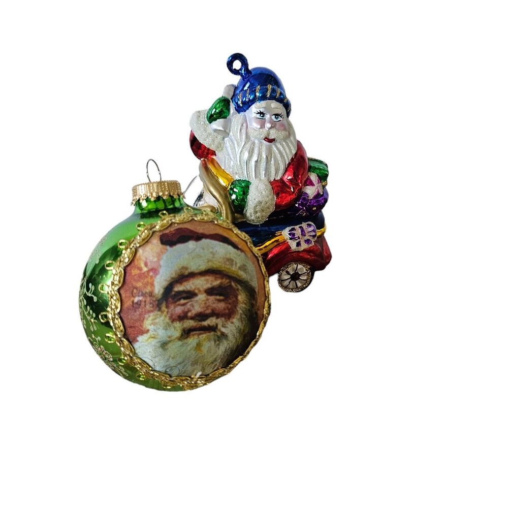Vtg Two Santa Blown Glass Christmas Ornaments Christmas by Krebs& Hand Painted